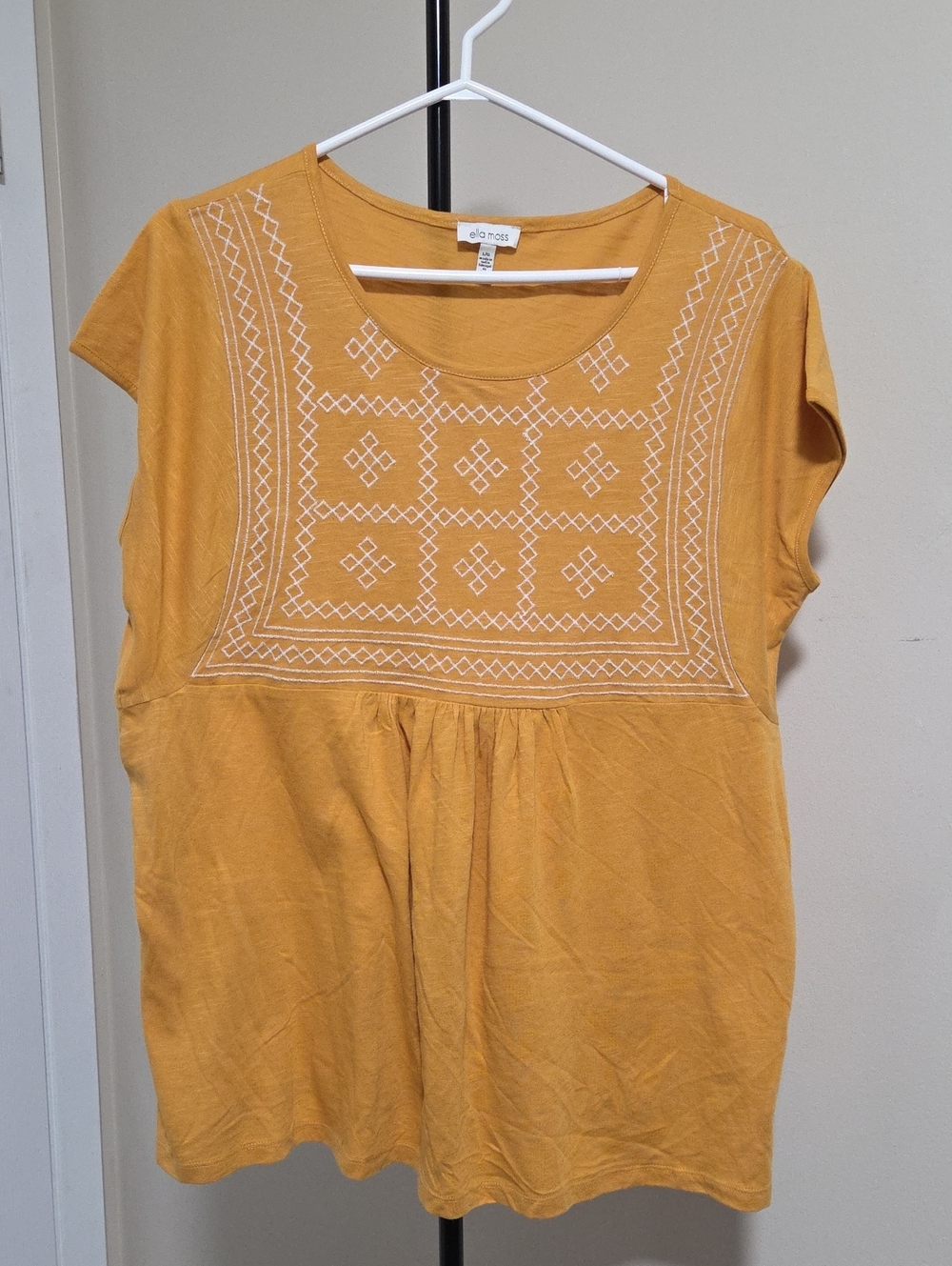 Ella Moss Mustard Short-Sleeve Embroidered Tunic